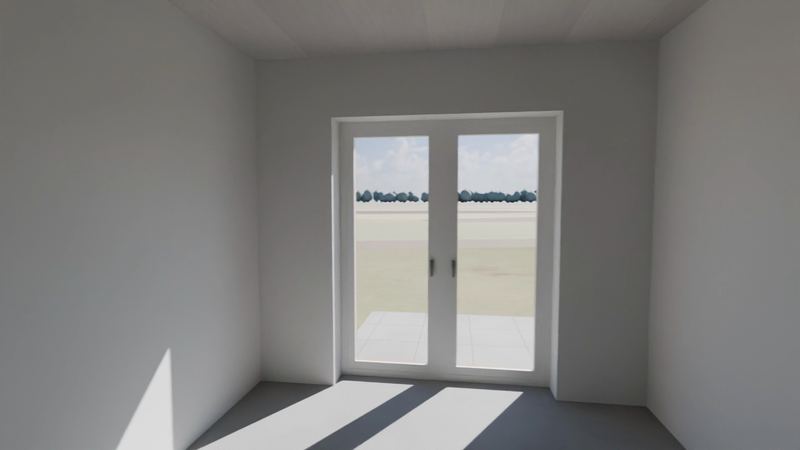 3D model izby s francúzskym oknom v stave holodom, bez podláh a zariadenia
